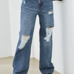 Medium Blue Denim Distressed High Waist Jeans