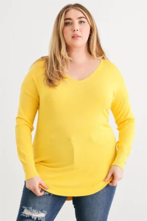 Yellow Knit Back Lace-Up Curved Hem Top